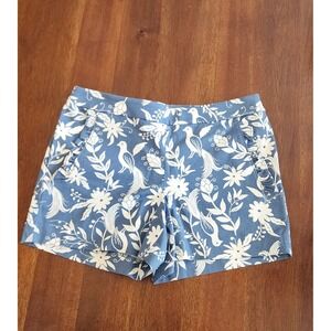 NTW LOFT Women's Floral Bird‎ Print Ruffle Pocket Shorts Blue White Size 2